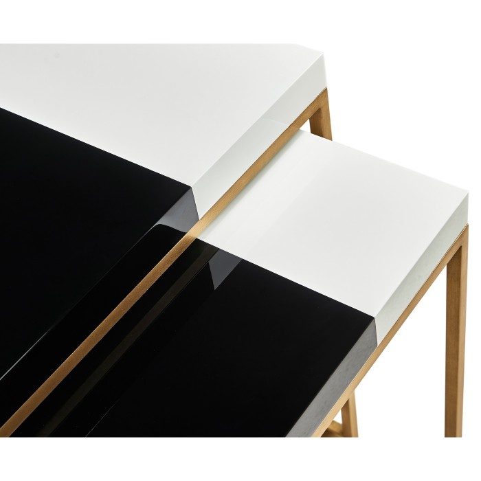 Gilded Iron Nesting Table with Smoky Black and Biancaneve Top