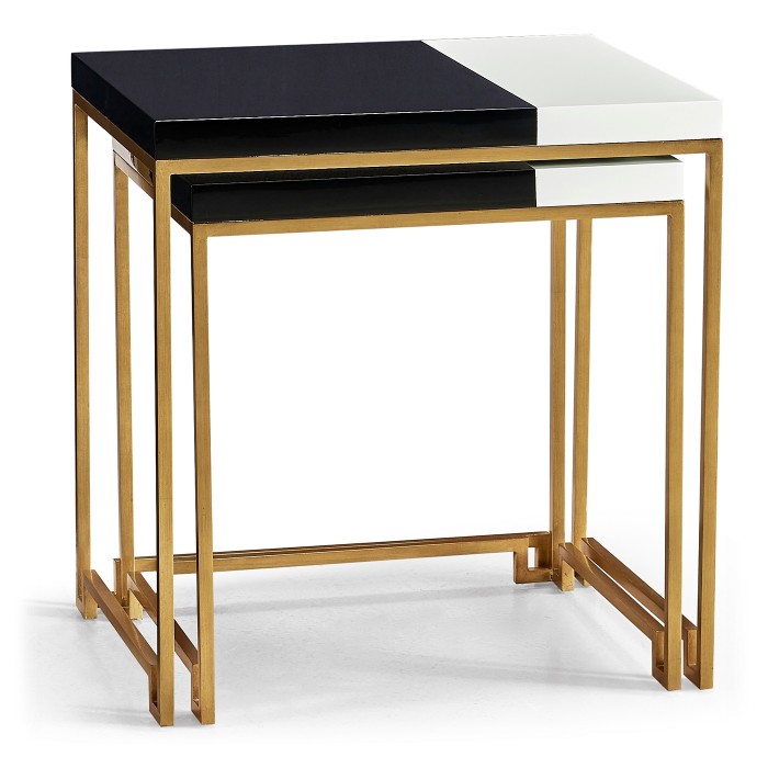 Gilded Iron Nesting Table with Smoky Black and Biancaneve Top