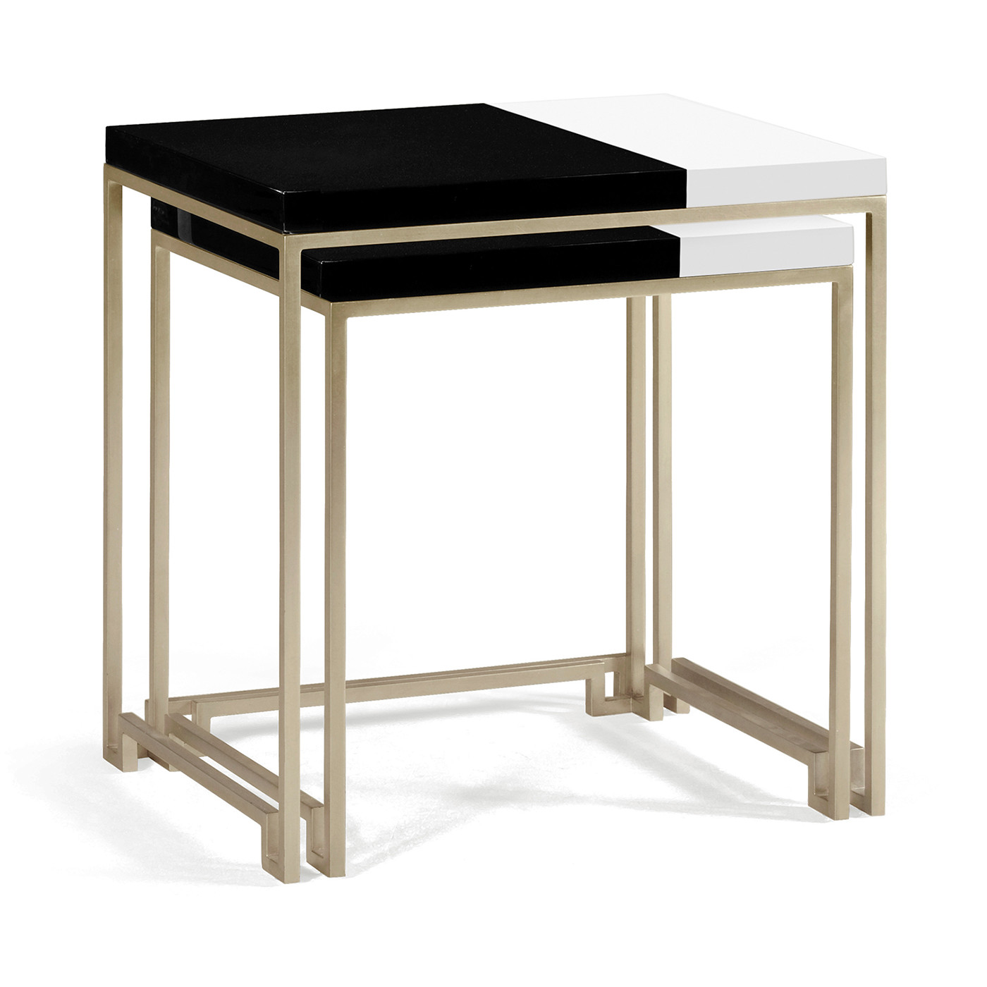 Silver Iron Nesting Table with Smoky Black and Biancaneve Top