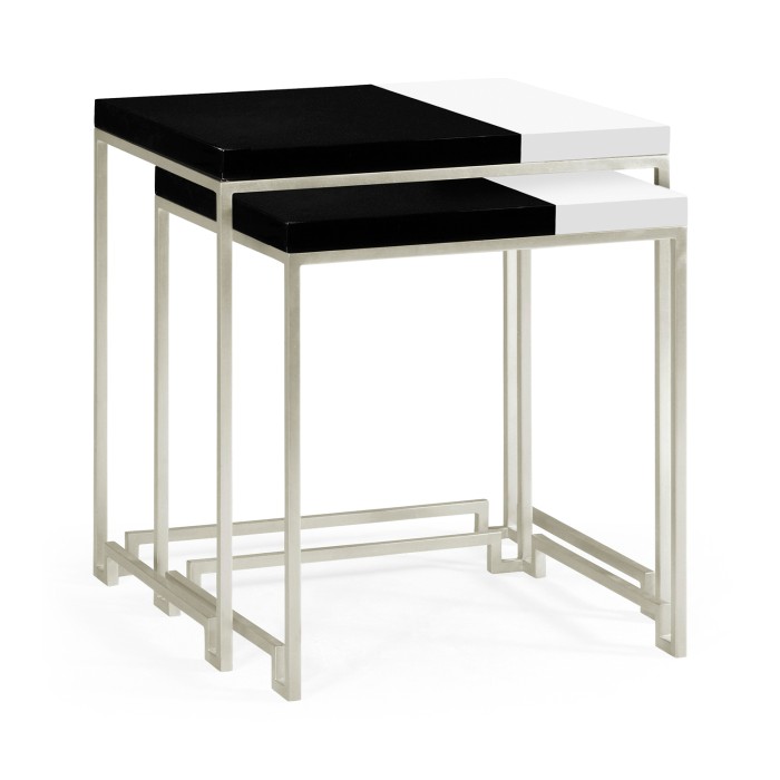 Silver Iron Nesting Table with Smoky Black and Biancaneve Top
