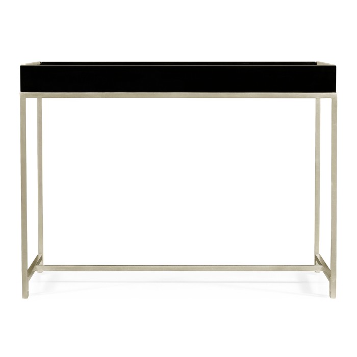 Silver Iron Tray Table in Smoky Black Top