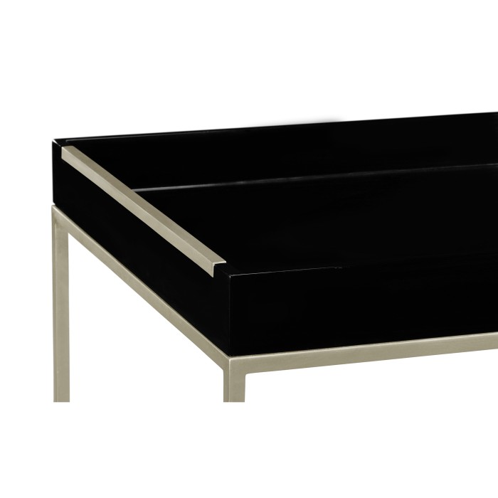 Silver Iron Tray Table in Smoky Black Top