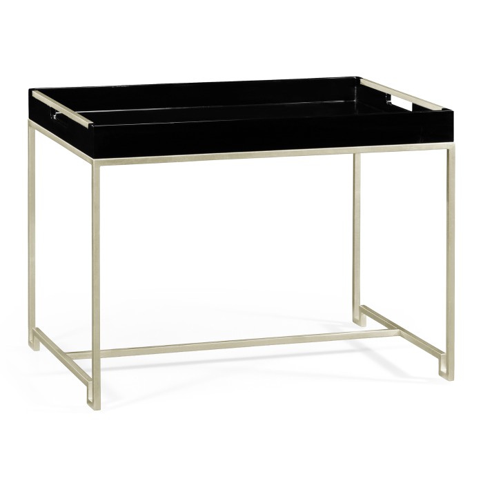 Silver Iron Tray Table in Smoky Black Top