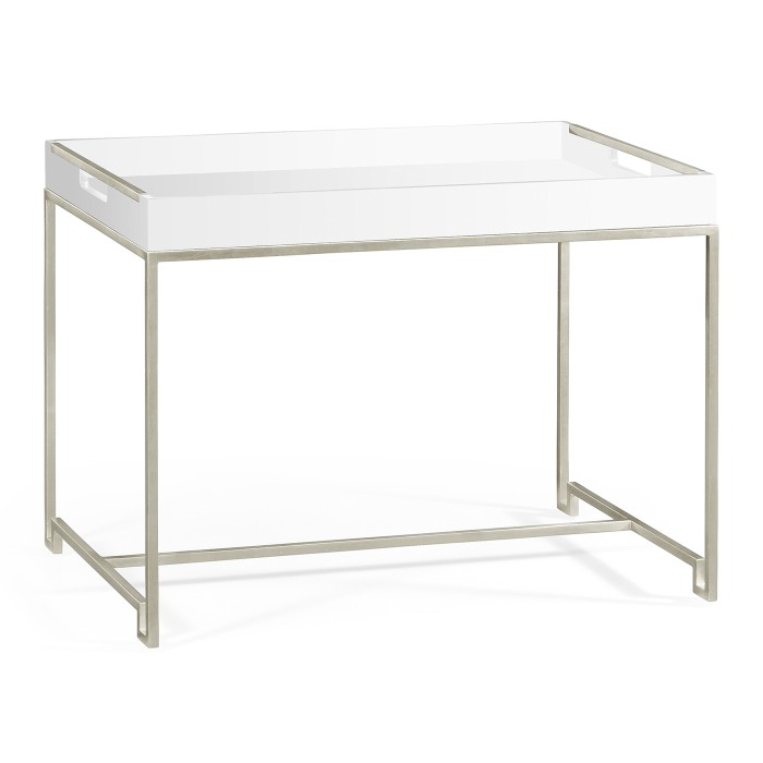 Silver Iron Tray Table in Biancaneve Top