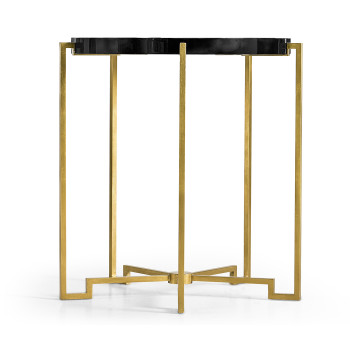 Gilded Iron Round Lamp Table with Smoky Black Top