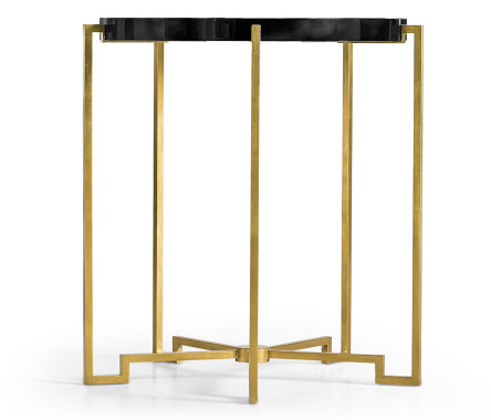 Gilded Iron Round Lamp Table with Smoky Black Top