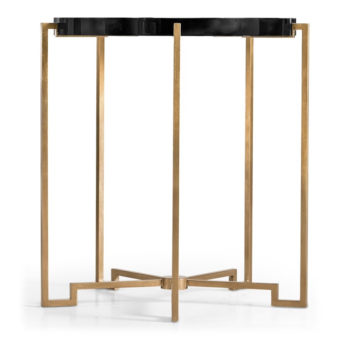 Gilded Iron Round Lamp Table with Smoky Black Top