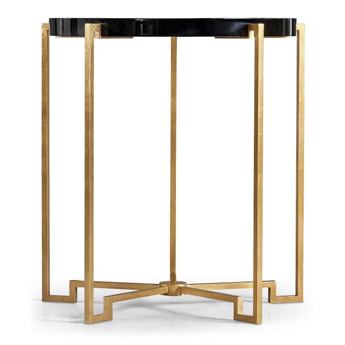 Gilded Iron Round Lamp Table with Smoky Black Top