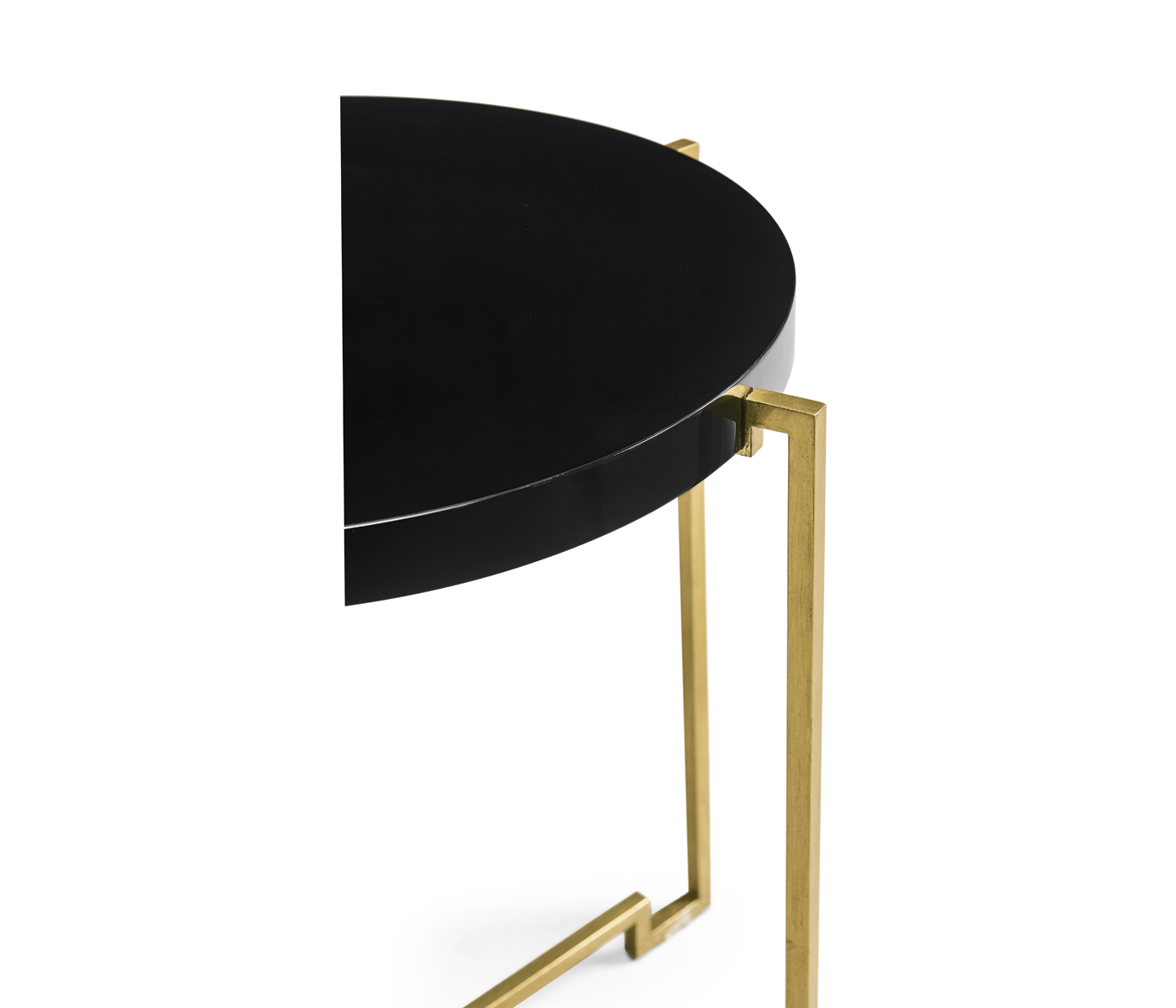 Gilded Iron Round Lamp Table with Smoky Black Top