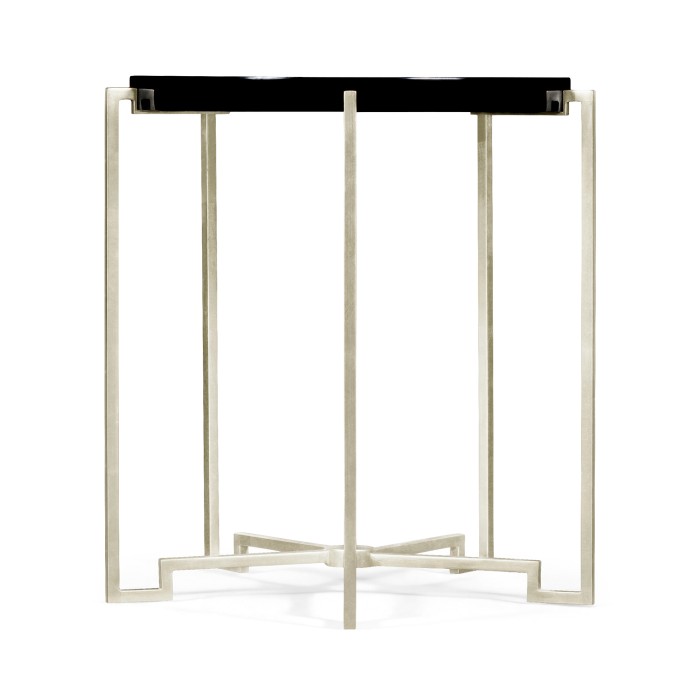 Silver Iron Round Lamp Table with Smoky Black Top