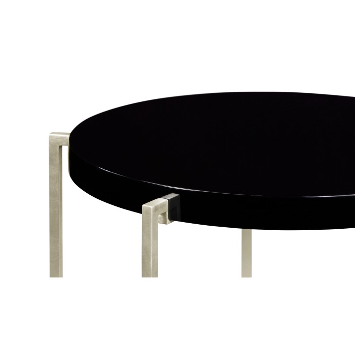 Silver Iron Round Lamp Table with Smoky Black Top