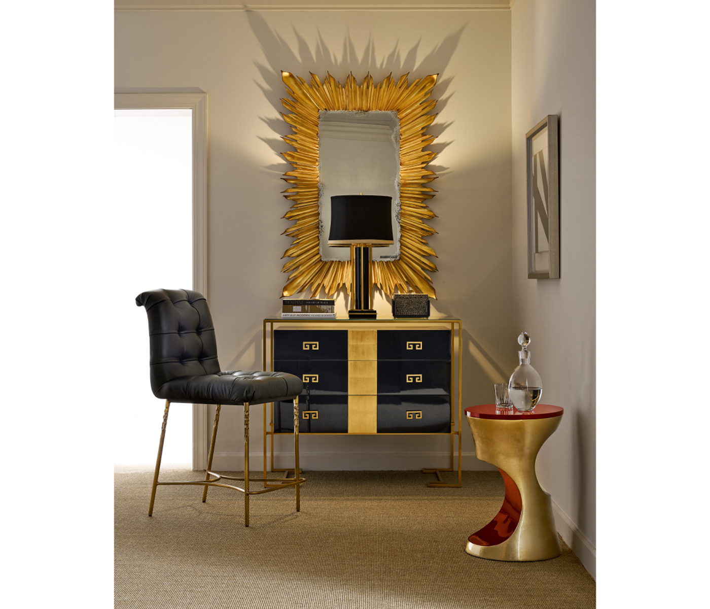 Gilded Iron Chest of Drawers in Smoky Black