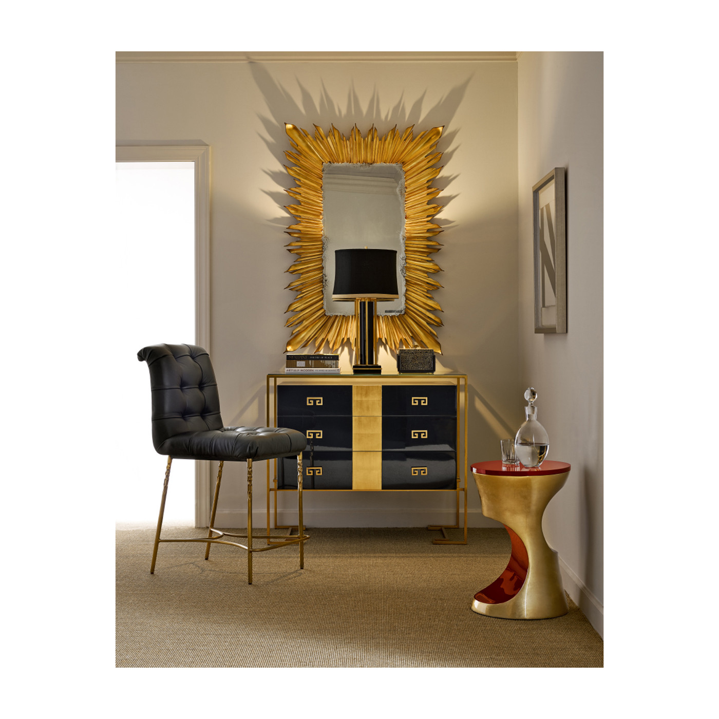 Gilded Iron Table Lamp in Smoky Black