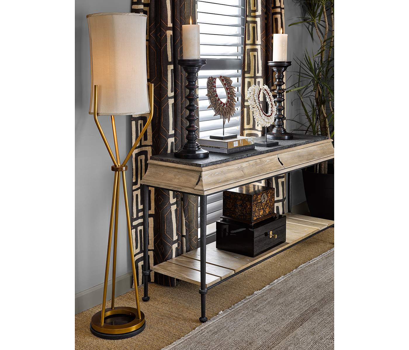 Rectangular Console Table with Iron Base and Slate Top
