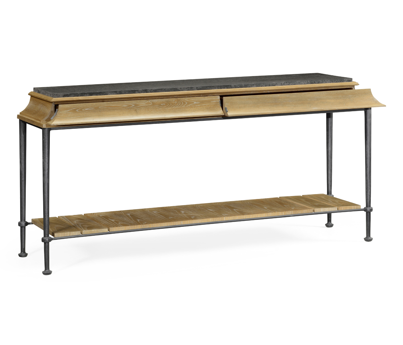 Rectangular Console Table with Iron Base and Slate Top