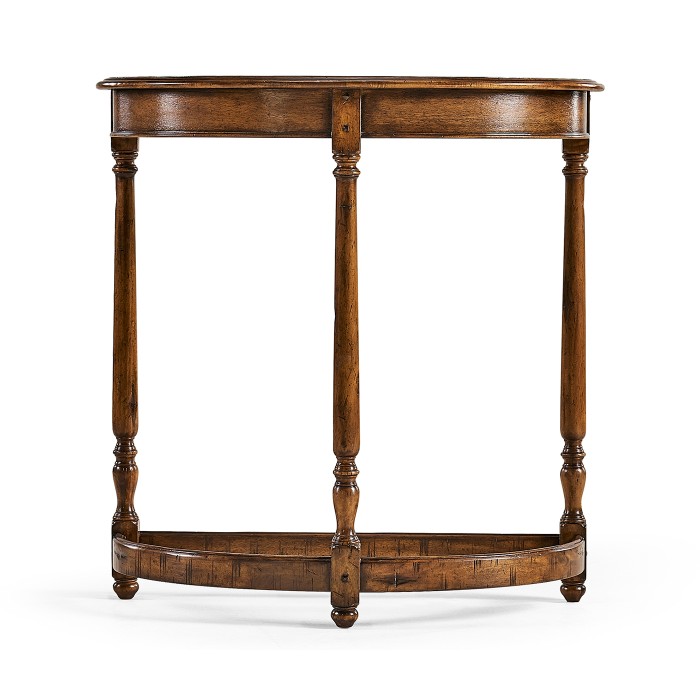 Country Walnut Demilune Console Table