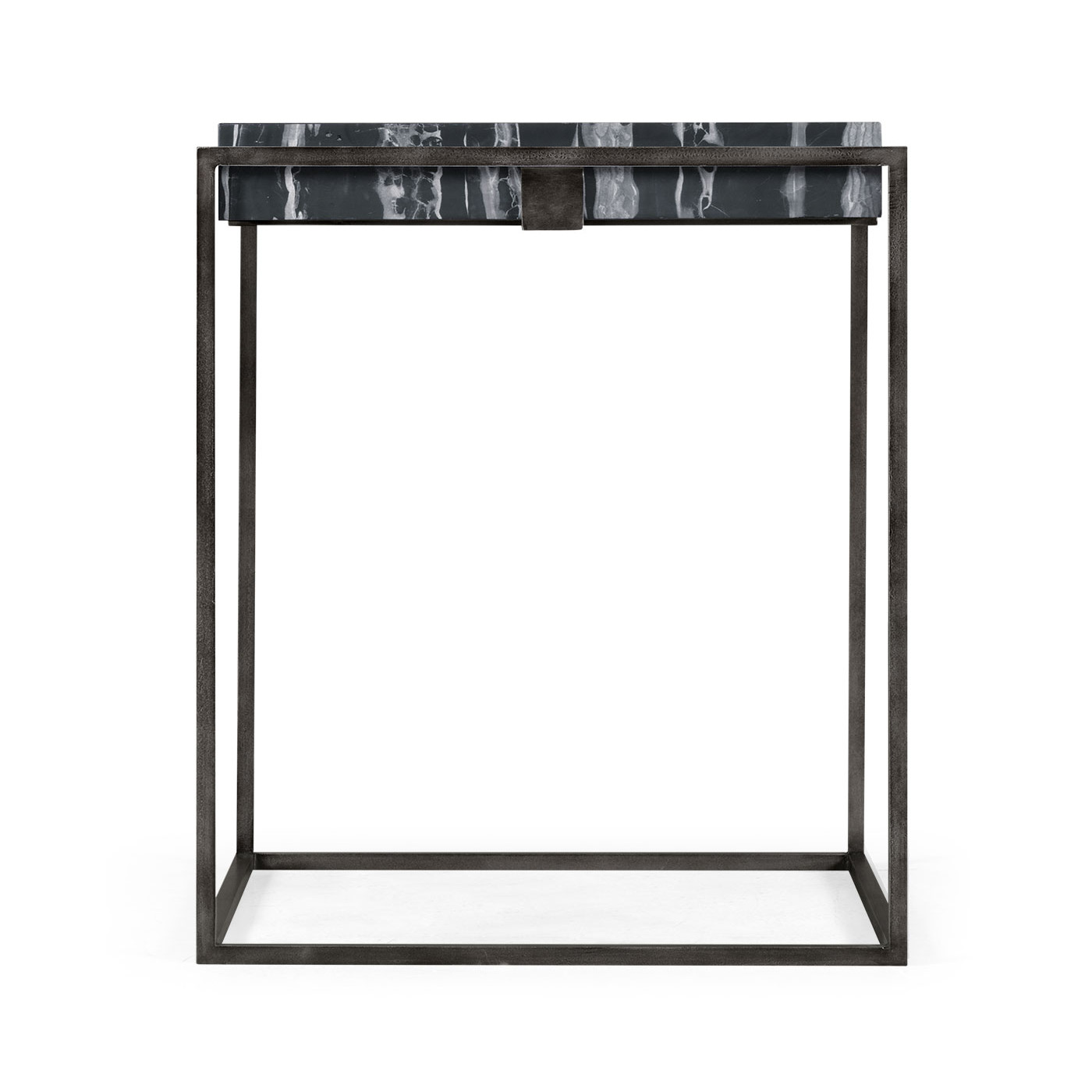 Square Iron End Table with a Black Marble Top