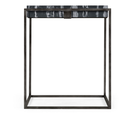 Square Iron End Table with a Black Marble Top