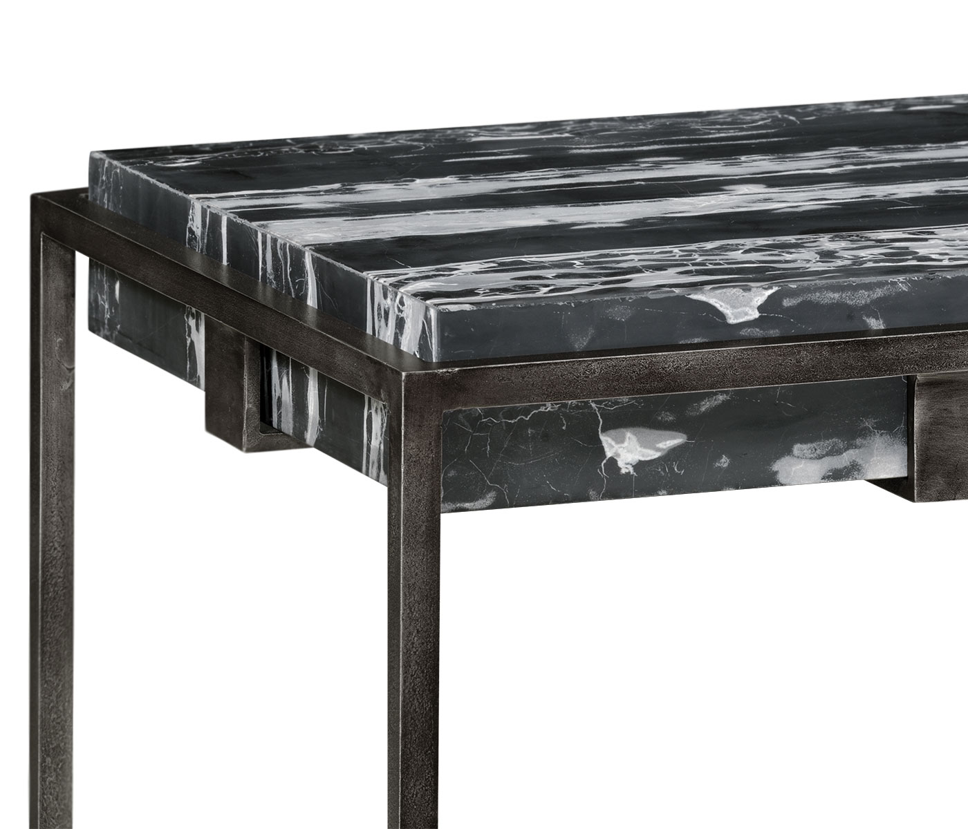 Rectangular Iron End Table with a Black Marble Top