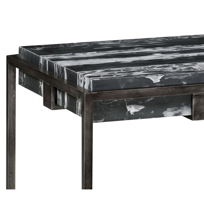 Rectangular Iron End Table with a Black Marble Top