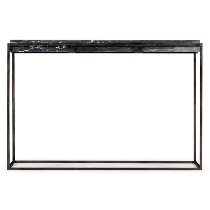 Rectangular Iron Console Table with a Black Marble Top