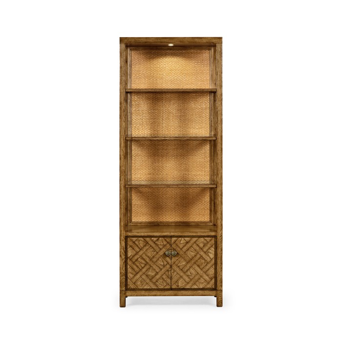 Narrow Light Brown Chestnut & Rattan Four-Tier Étagère