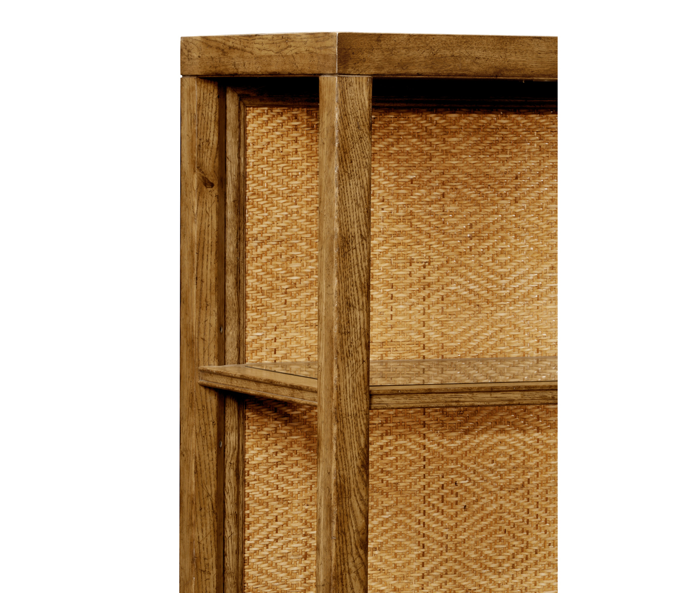 Narrow Light Brown Chestnut & Rattan Four-Tier Étagère
