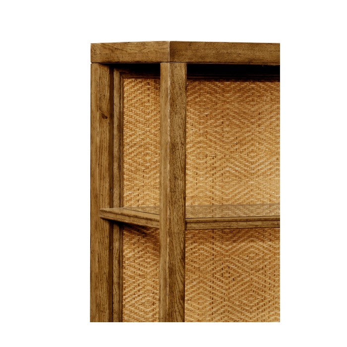 Narrow Light Brown Chestnut & Rattan Four-Tier Étagère