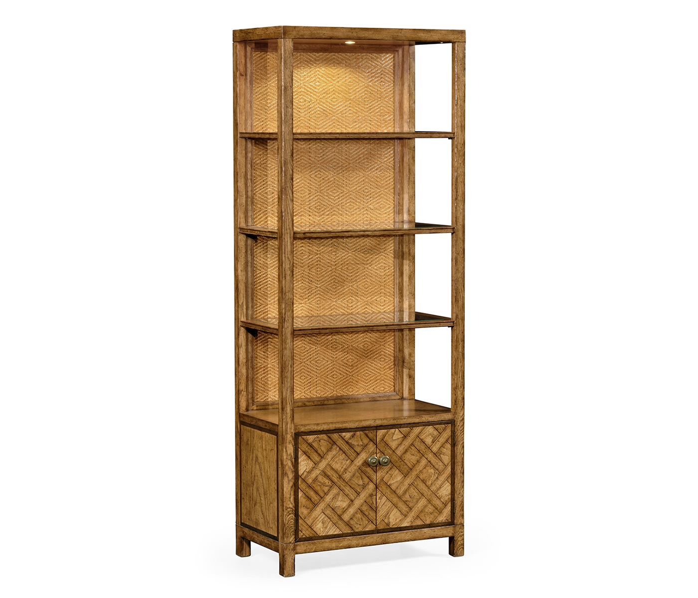Narrow Light Brown Chestnut & Rattan Four-Tier Étagère