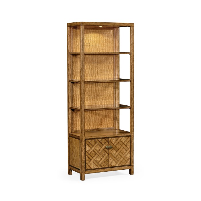 Narrow Light Brown Chestnut & Rattan Four-Tier Étagère