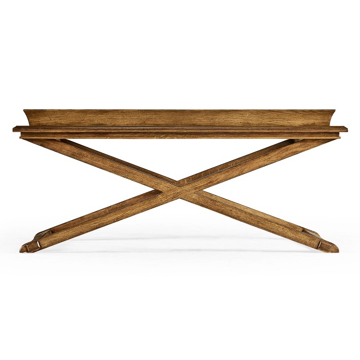 Rectangular Light Brown Chestnut Coffee Table with Large Tray Top