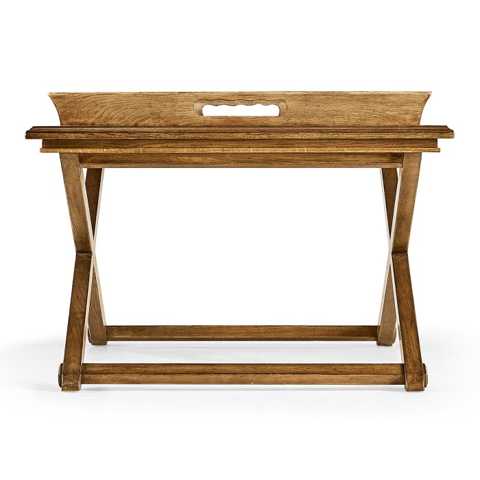 Rectangular Light Brown Chestnut Coffee Table with Large Tray Top