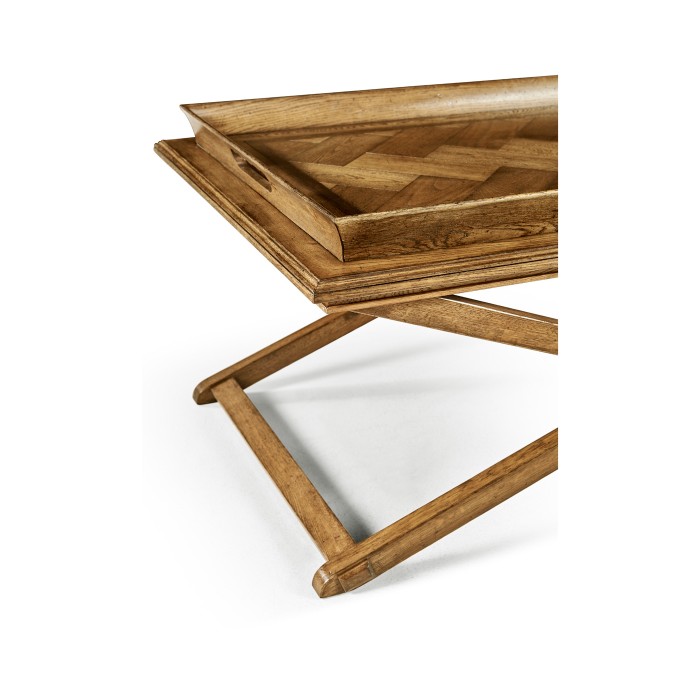 Rectangular Light Brown Chestnut Coffee Table with Large Tray Top