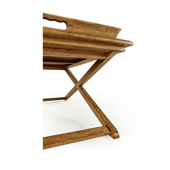 Rectangular Light Brown Chestnut Coffee Table with Large Tray Top