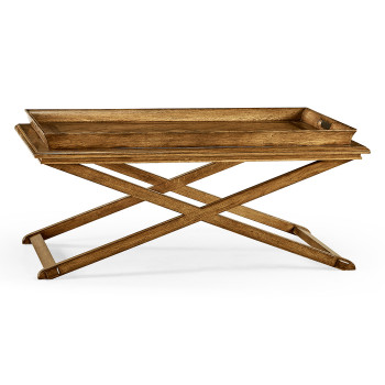 Rectangular Light Brown Chestnut Coffee Table with Large Tray Top