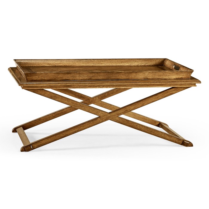 Rectangular Light Brown Chestnut Coffee Table with Large Tray Top