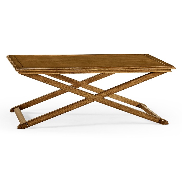 Rectangular Light Brown Chestnut Coffee Table with Large Tray Top