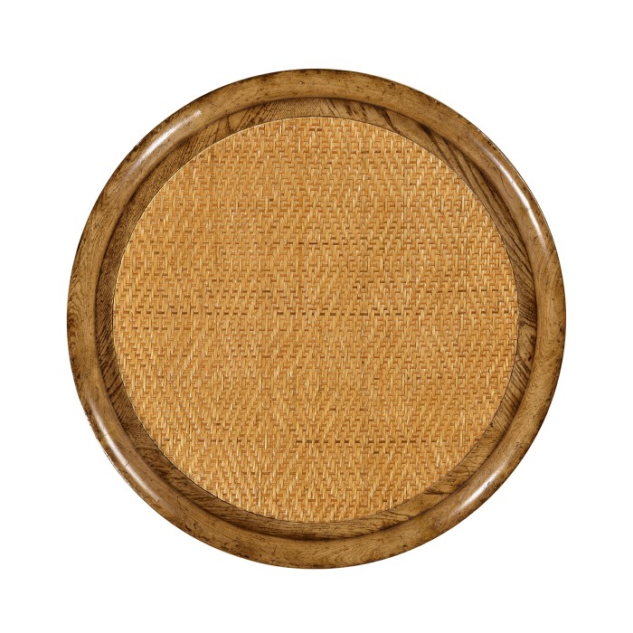 Round Light Brown Chestnut & Rattan Side Table