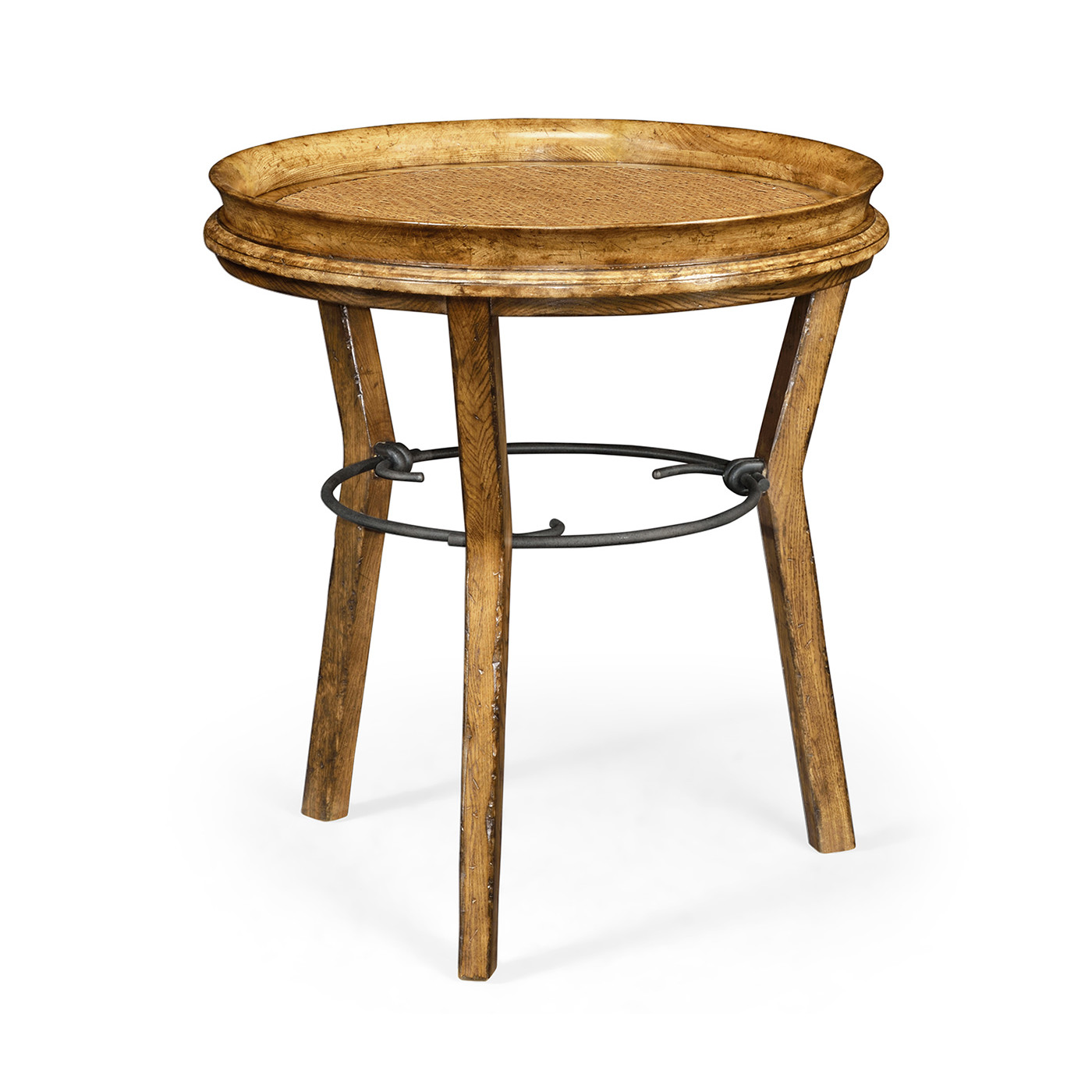 Round Light Brown Chestnut & Rattan Side Table