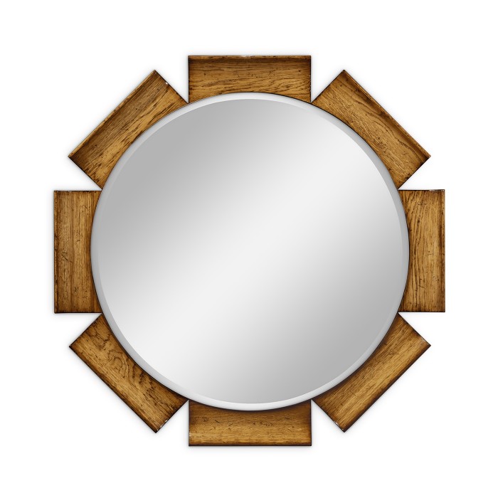 Round Porthole Light Brown Chestnut Mirror