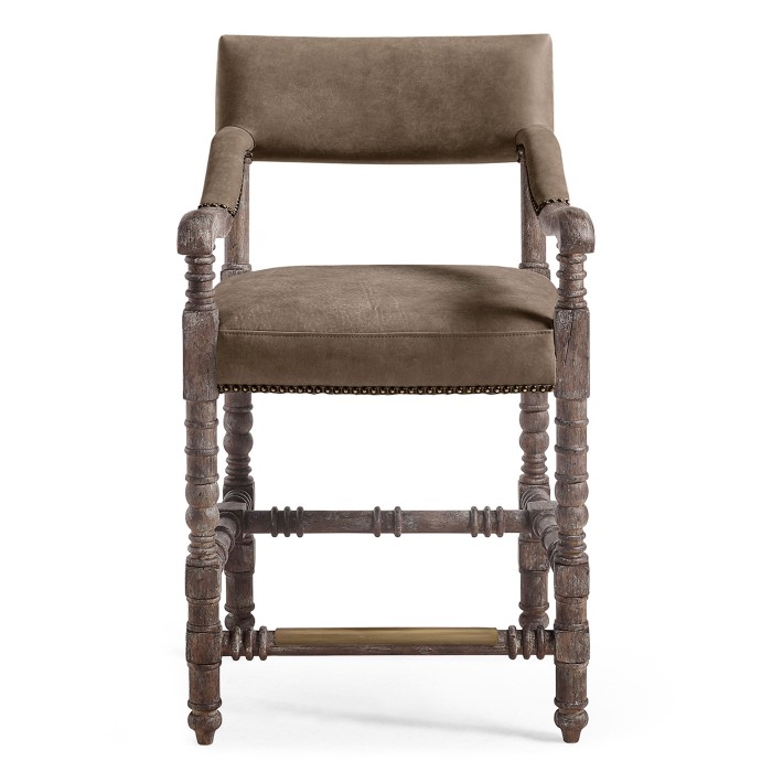 Caldera Oscura Leather Arm Chair Counter Stool