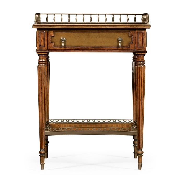 Lamp or bedside table with inset leather