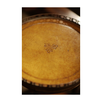 Leather inset round lamp table