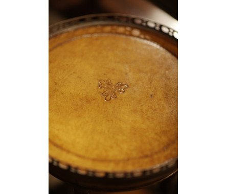 Leather inset round lamp table
