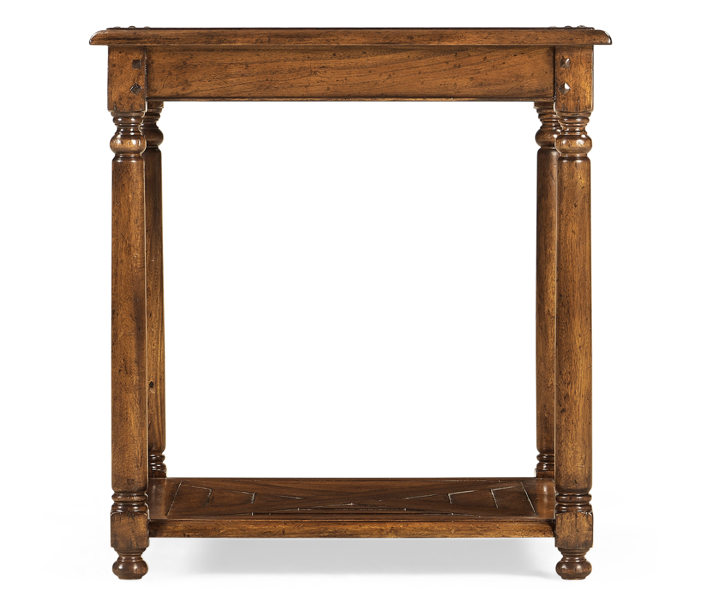 Square parquet topped side table with undertier