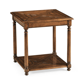 Square Parquet Topped Side Table with Undertier