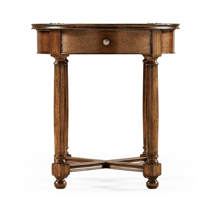 Round parquet topped side table