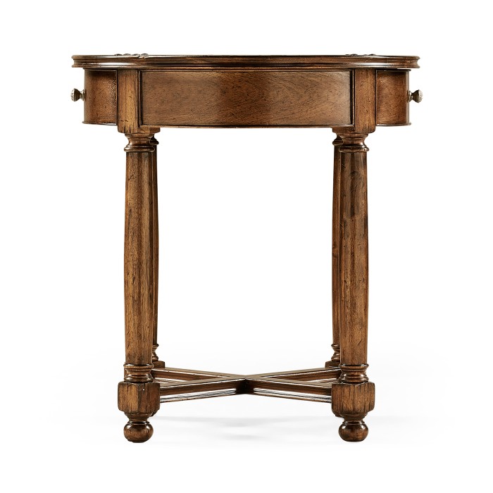 Round parquet topped side table