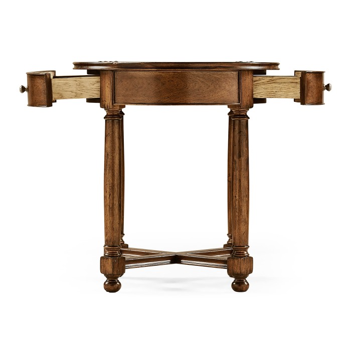 Round parquet topped side table