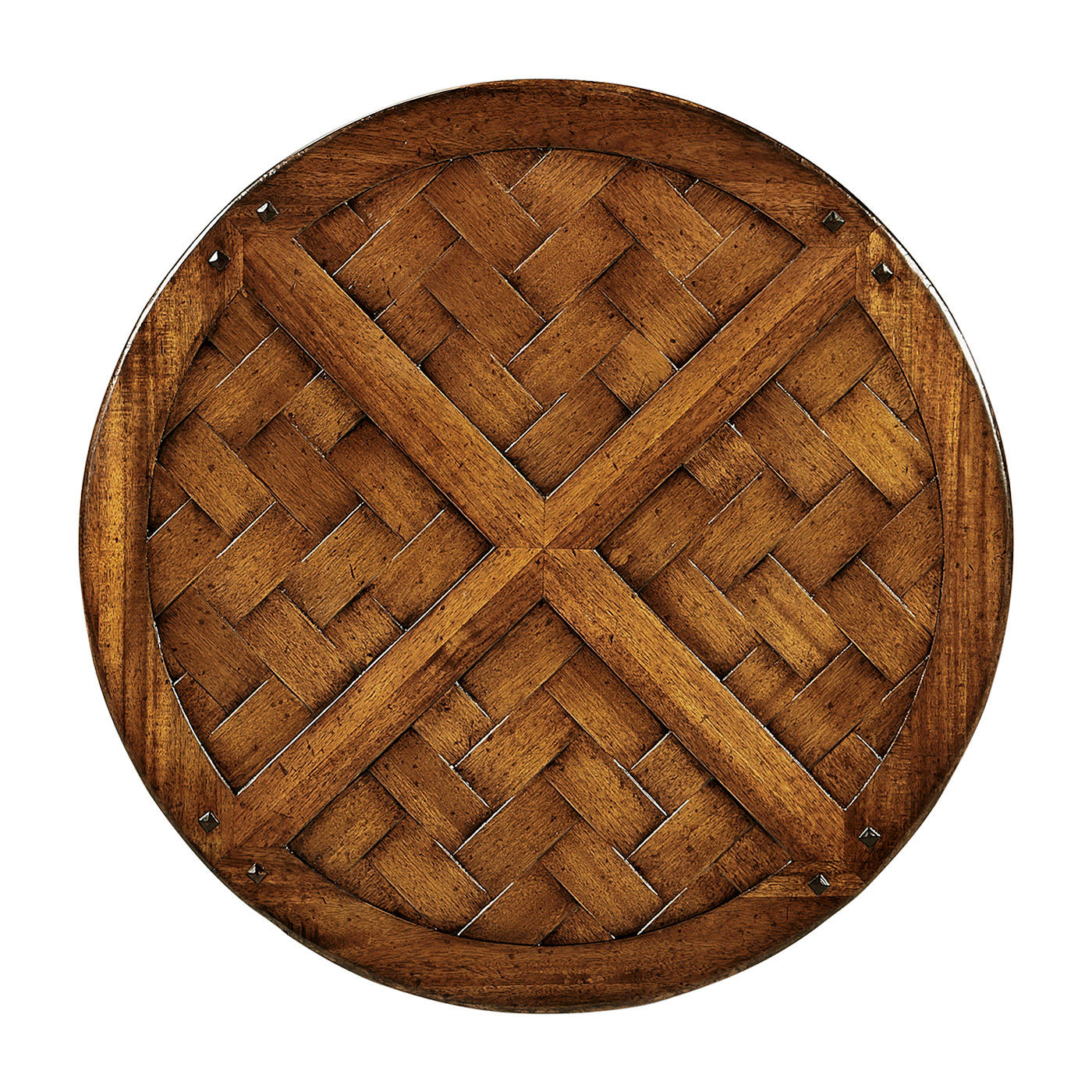 Round parquet topped side table